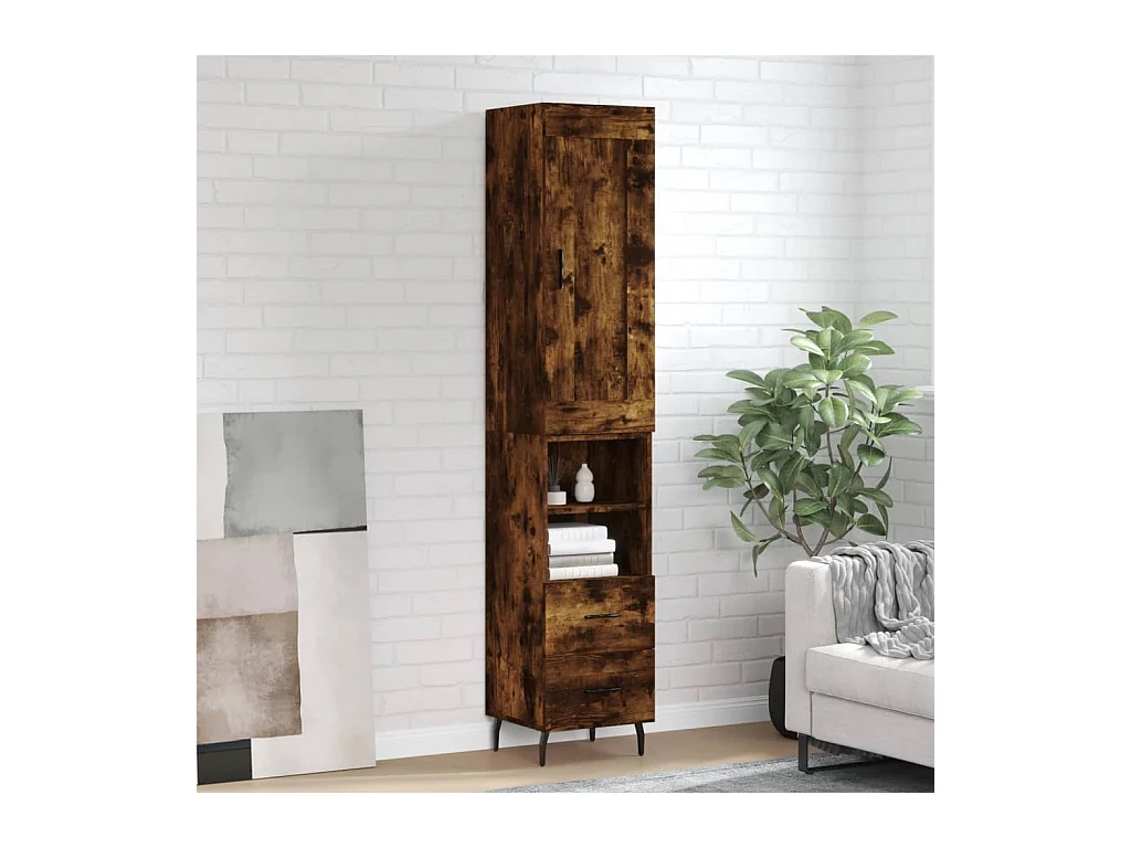 Credenza | Buffet | Armadio Rovere Fumo 34,5x34x180 cm in Legno Multistrato