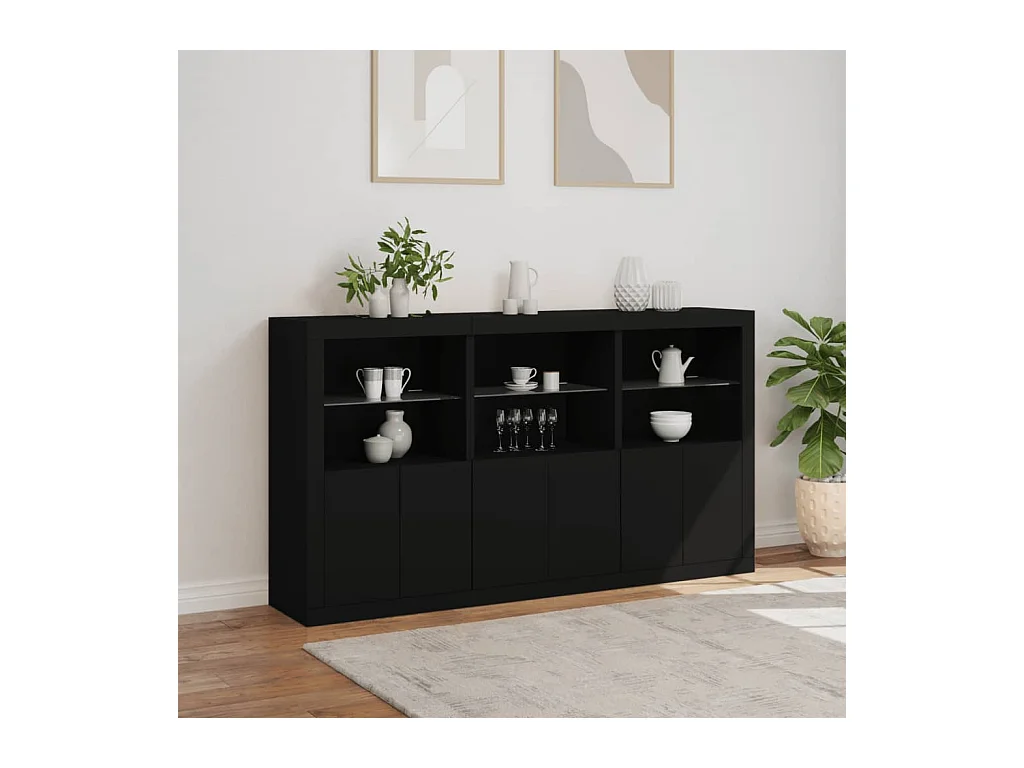 Credenza | Buffet | Armadio con Luci LED Nera 181,5x37x100 cm