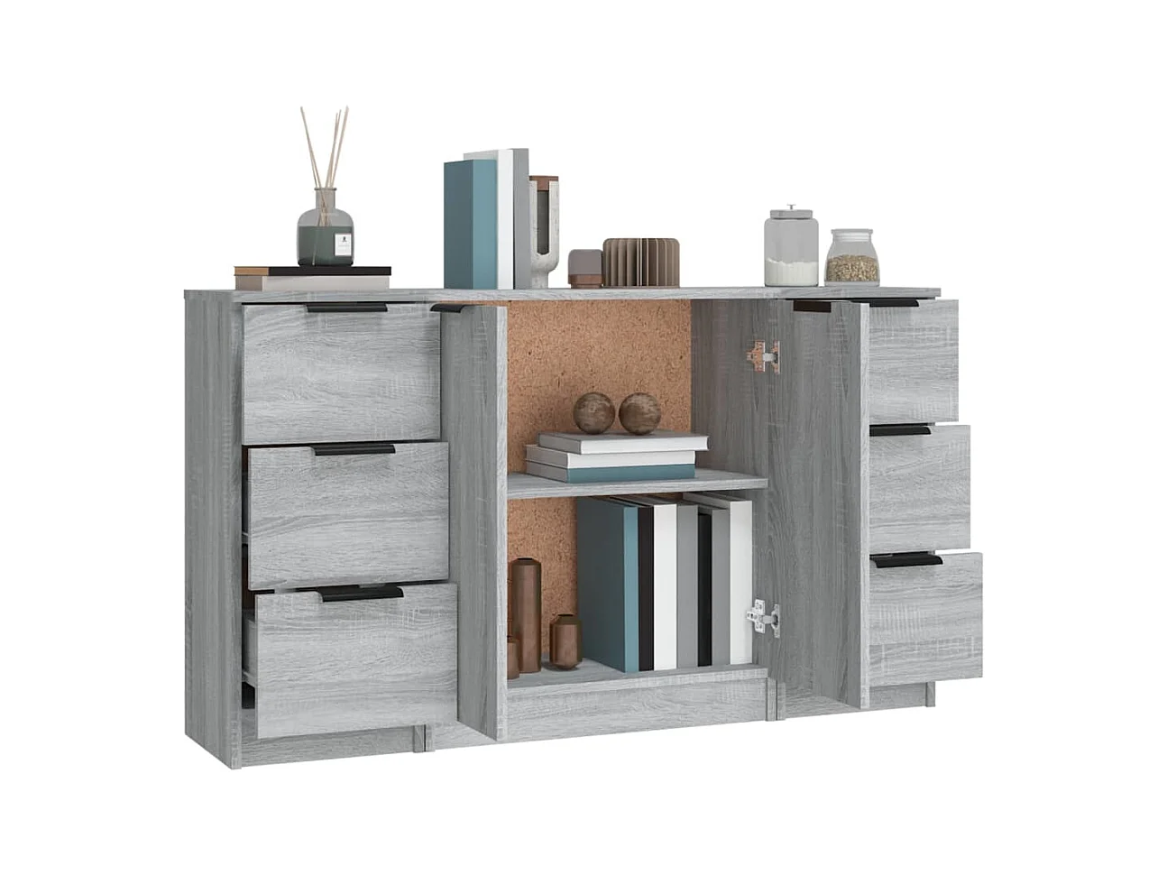 Buffet | Commode à tiroir | Meuble de rangements | Bahuts | Meuble de rangement 3 pcs Sonoma gris Bois d'ingénierie