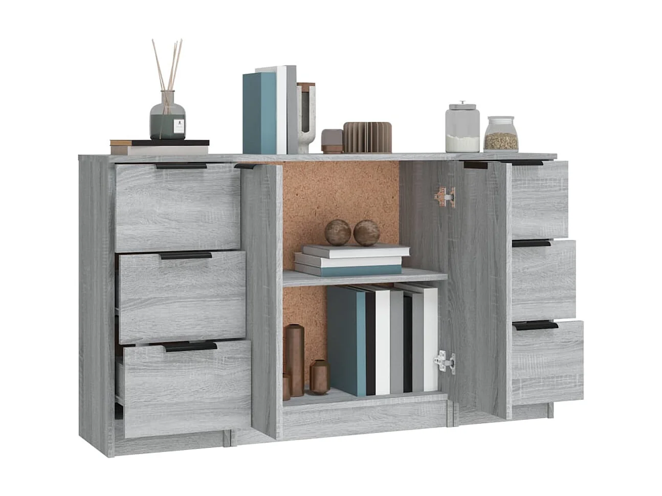 Credenze | Buffet | Armadi 3 pz Grigio Sonoma in Legno Multistrato
