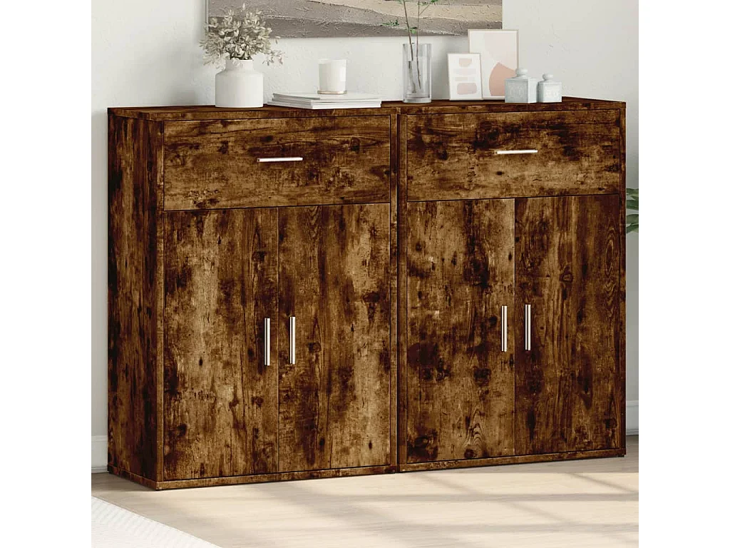 Buffets | Bahuts | Meuble de rangement 2 pcs chêne fumé 60x30x84 cm bois d'ingénierie
