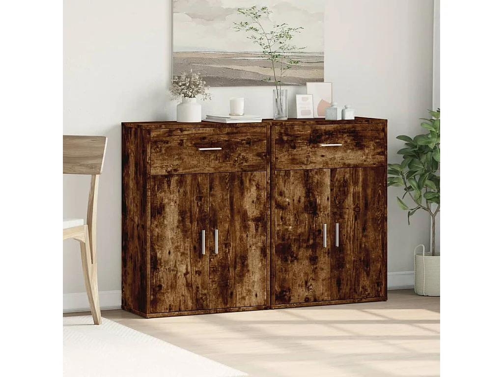Buffets | Bahuts | Meuble de rangement 2 pcs chêne fumé 60x30x84 cm bois d'ingénierie