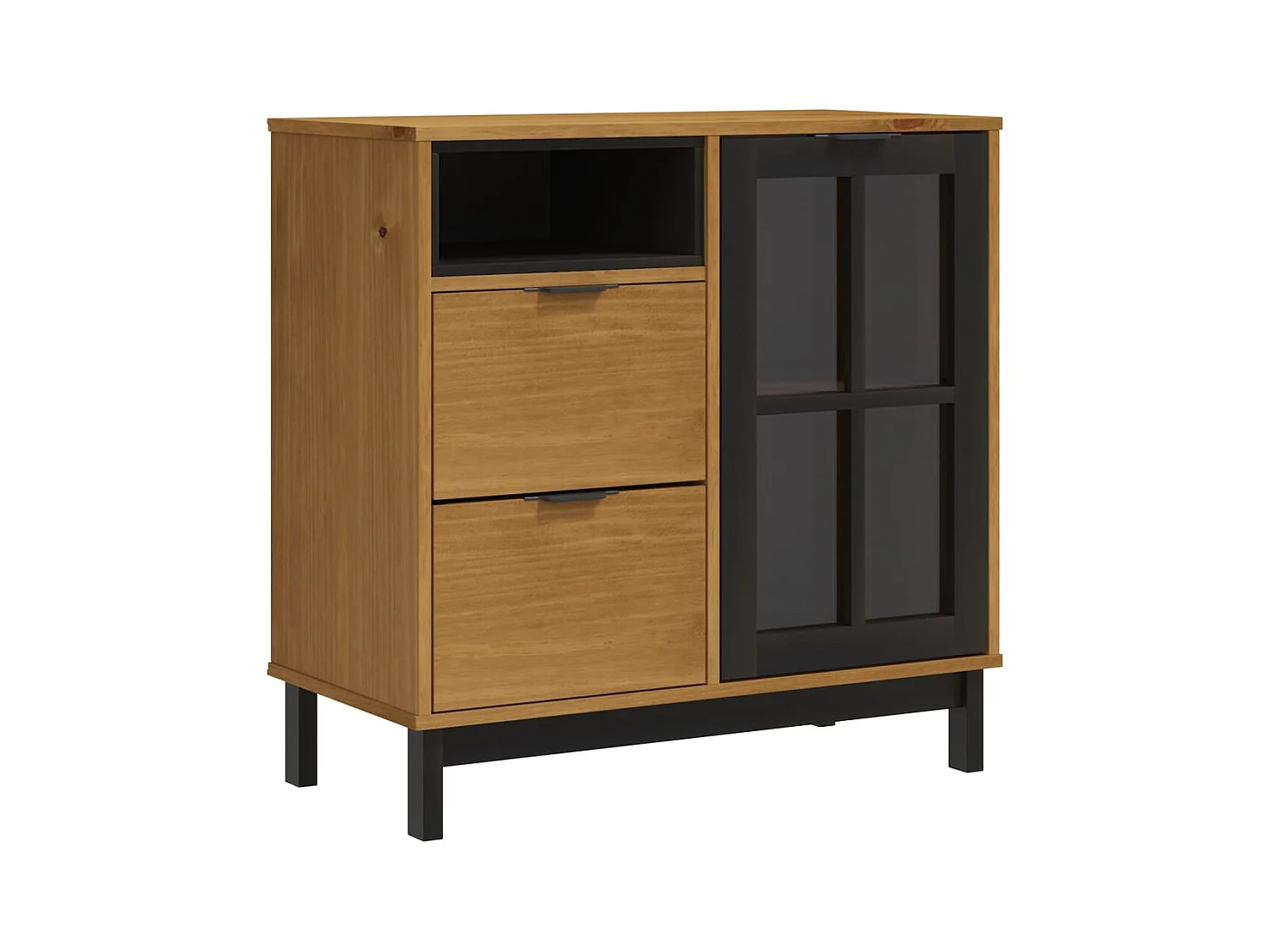 Buffet | Commode à tiroir | Meuble de rangement avec porte vitrée FLAM 80x40x80 cm bois massif de pin