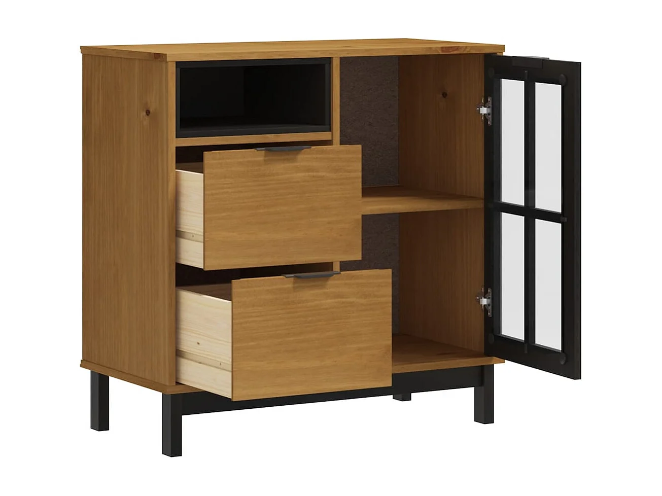Buffet | Commode à tiroir | Meuble de rangement avec porte vitrée FLAM 80x40x80 cm bois massif de pin