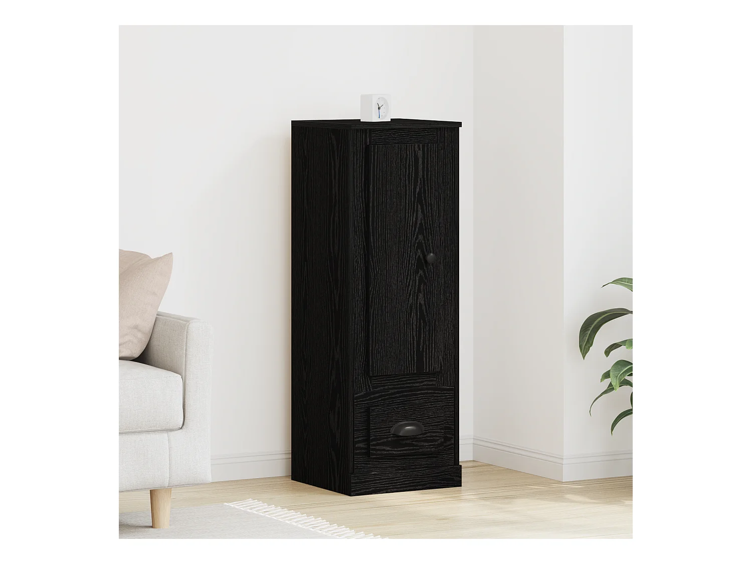 Highboard | Credenza| Armadio alto Nero Quercia 36x35,5x103,5 cm Legno ingegnerizzato