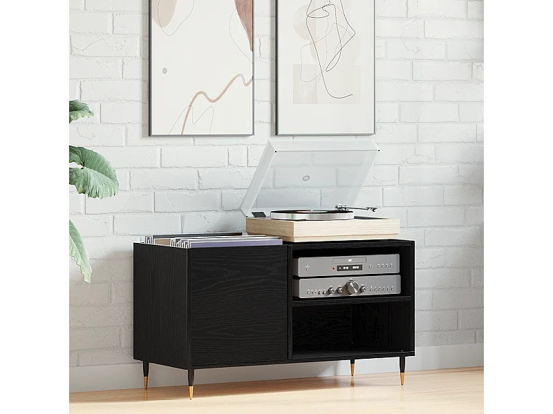 Credenza | Buffet | Armadio per dischi Nero Rovere 84,5x38x48 cm Legno ingegnerizzato