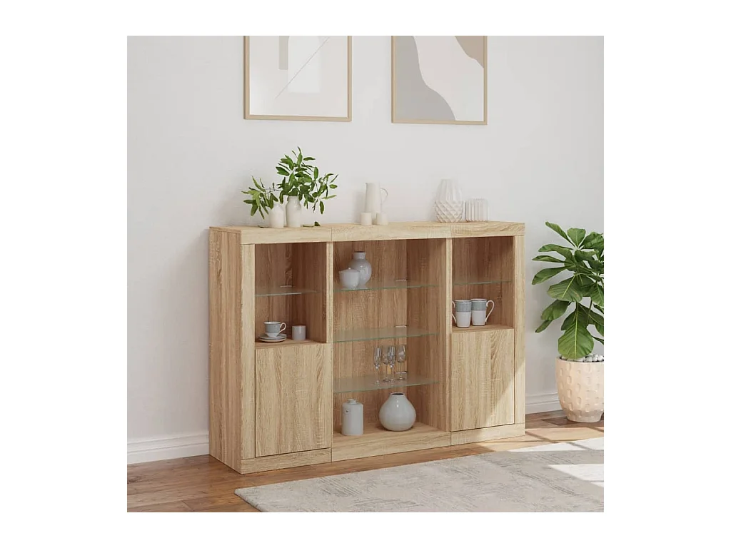 Credenze | Buffet | Armadi con Luci LED 3 pz Rovere Sonoma in Legno Multistrato