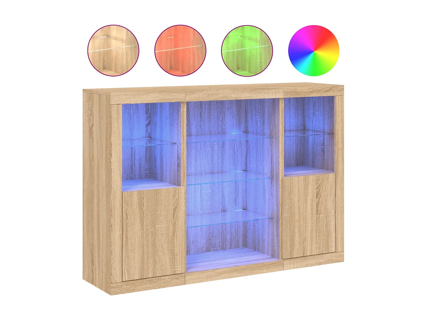 Buffets | Bahuts | Meuble de rangement avec lumières LED 3 pcs chêne sonoma bois d'ingénierie