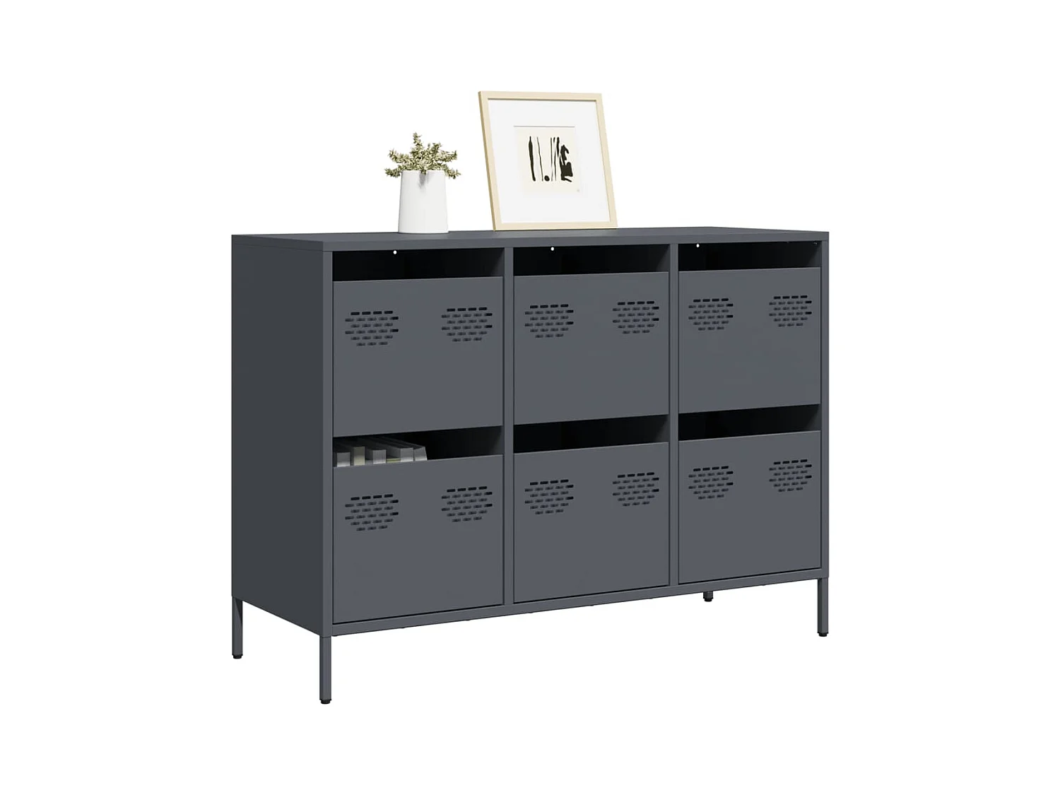 Credenza | Buffet | Armadio Antracite 101,5x39x73,5cm in Acciaio Laminato a Freddo