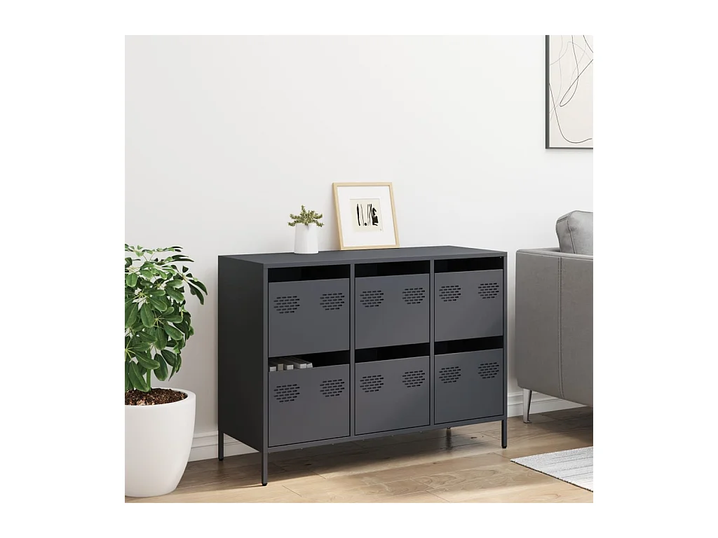 Credenza | Buffet | Armadio Antracite 101,5x39x73,5cm in Acciaio Laminato a Freddo