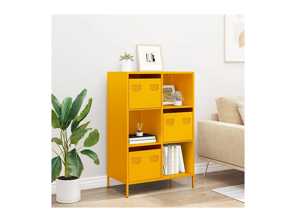 Buffet | Commode à tiroir | Meuble de rangement haut jaune moutarde 68x39x103,5 cm acier
