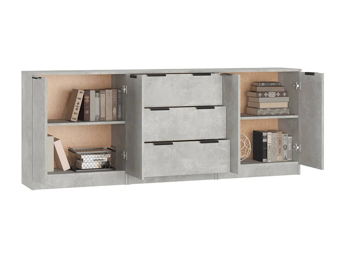 Buffet | Commode à tiroir | Meuble de rangements | Bahuts | Meuble de rangement 3 pcs gris béton bois d'ingénierie