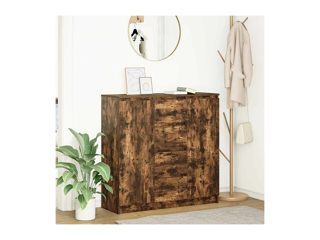 Buffet | Commode à tiroir | Meuble de rangement avec tiroirs chêne fumé 100,5x35x98,5 cm bois ingénierie