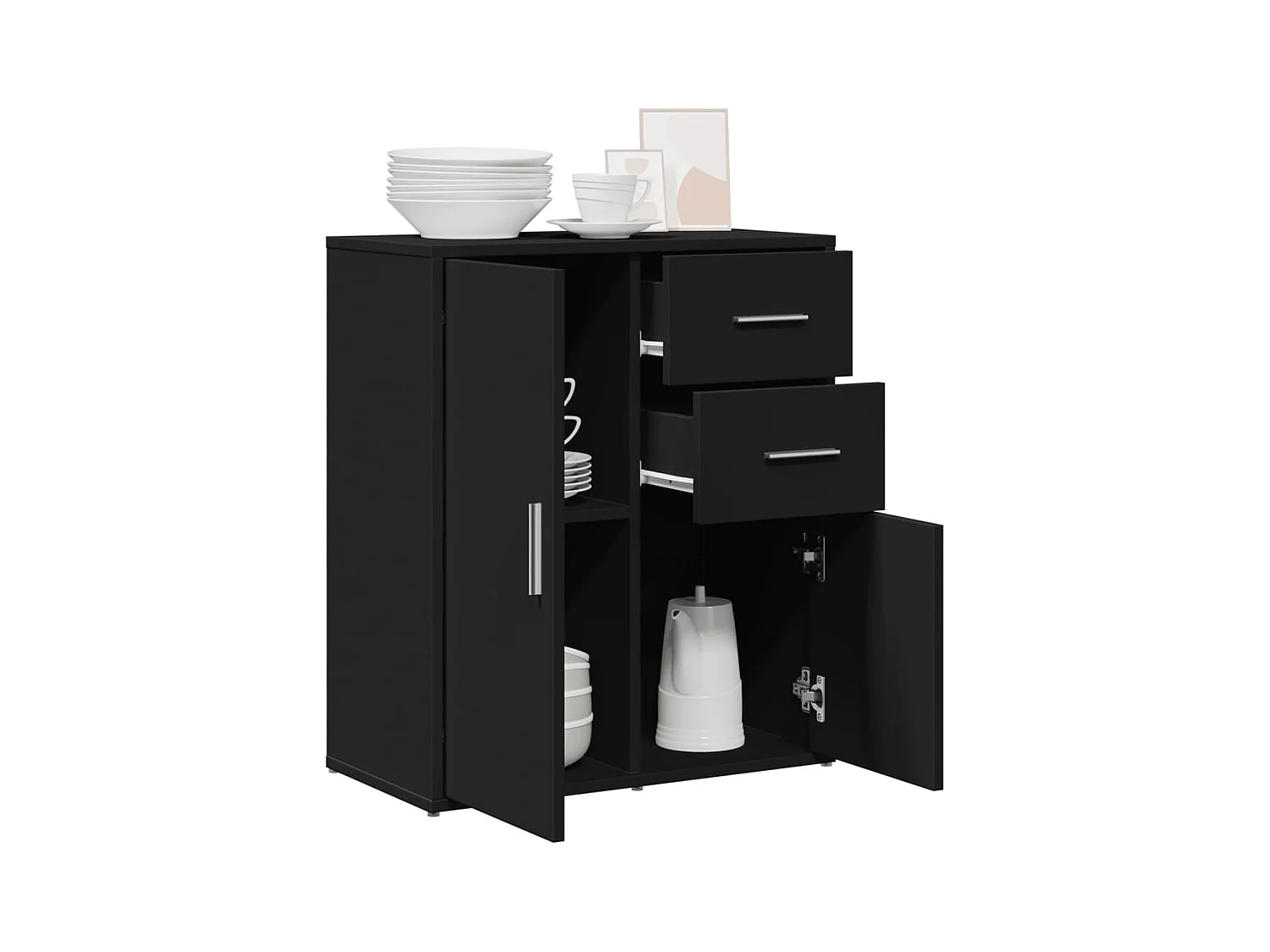 Buffet | Bahut | Meuble de rangement noir 60x31x70 cm bois d'ingénierie