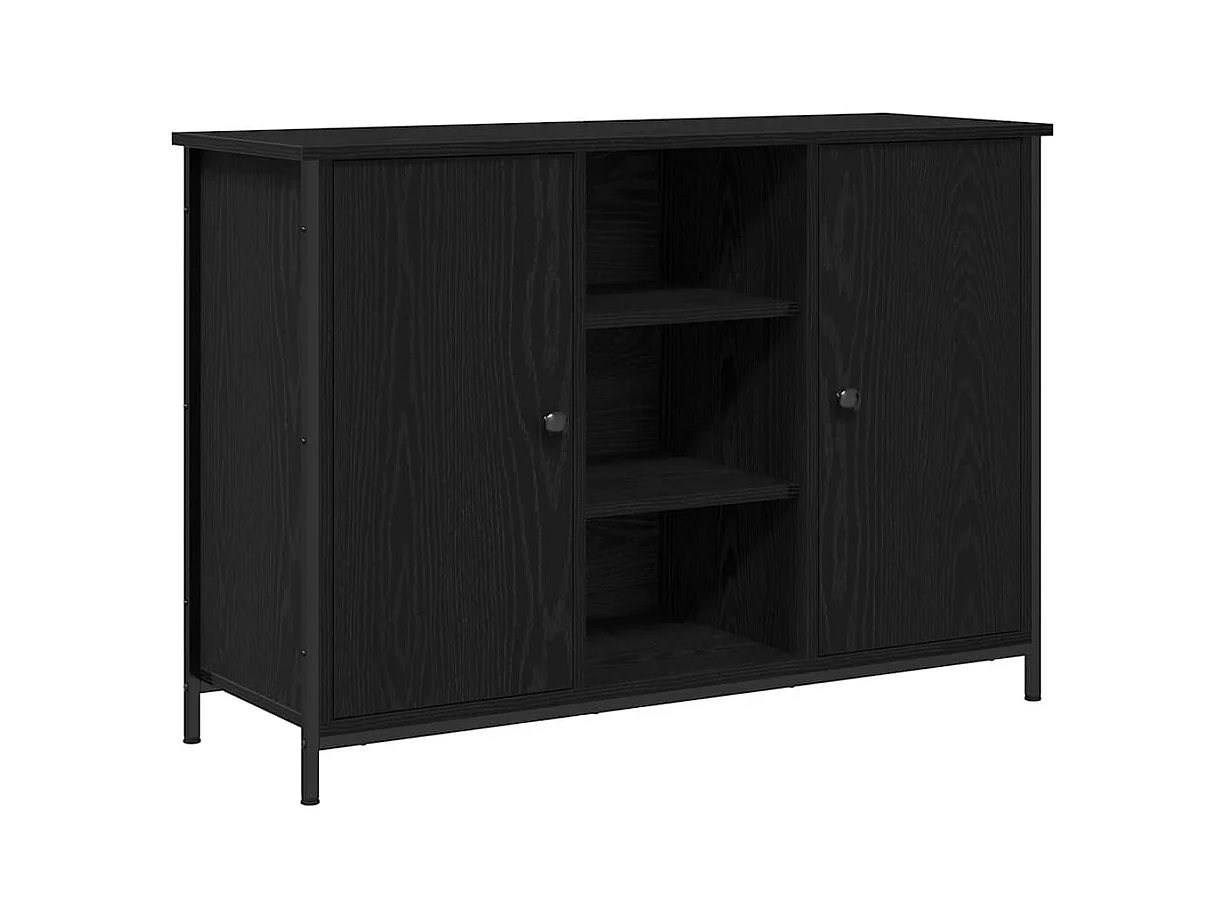 Buffet | Bahut | Meuble de rangement Chêne Noir 100x35x70 cm Bois d'ingénierie et Acier