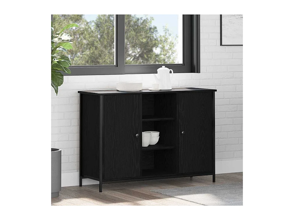 Buffet | Bahut | Meuble de rangement Chêne Noir 100x35x70 cm Bois d'ingénierie et Acier