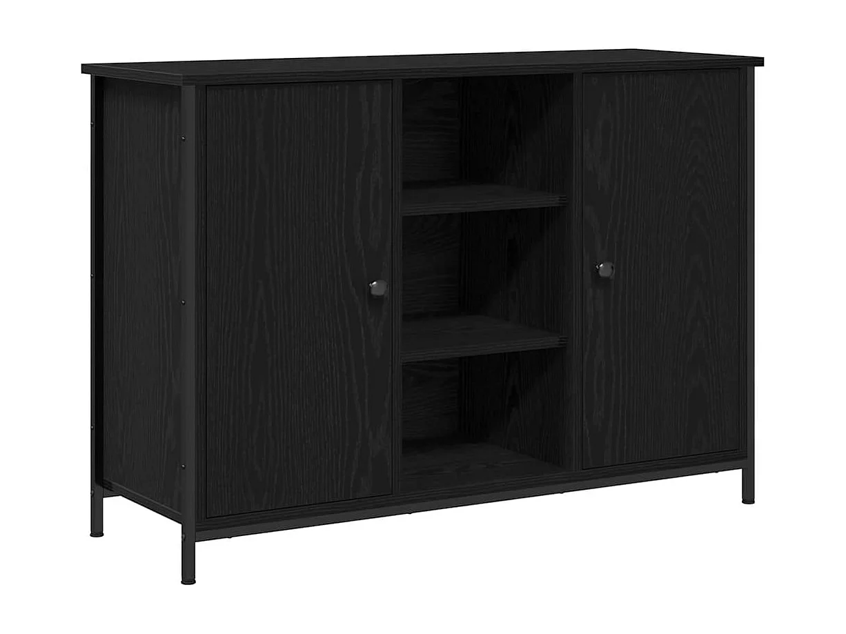 Buffet | Bahut | Meuble de rangement Chêne Noir 100x35x70 cm Bois d'ingénierie et Acier