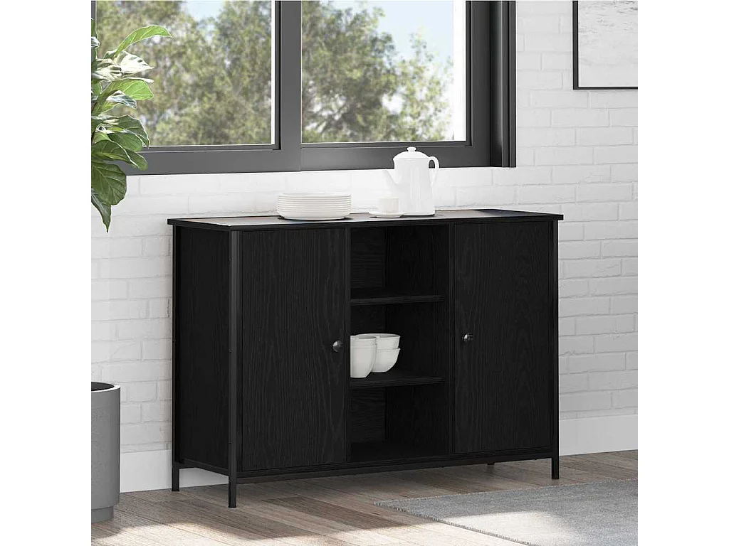 Buffet | Bahut | Meuble de rangement Chêne Noir 100x35x70 cm Bois d'ingénierie et Acier