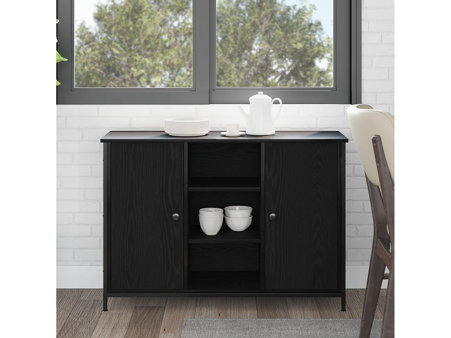 Buffet | Bahut | Meuble de rangement Chêne Noir 100x35x70 cm Bois d'ingénierie et Acier
