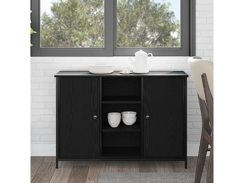 Buffet | Bahut | Meuble de rangement Chêne Noir 100x35x70 cm Bois d'ingénierie et Acier