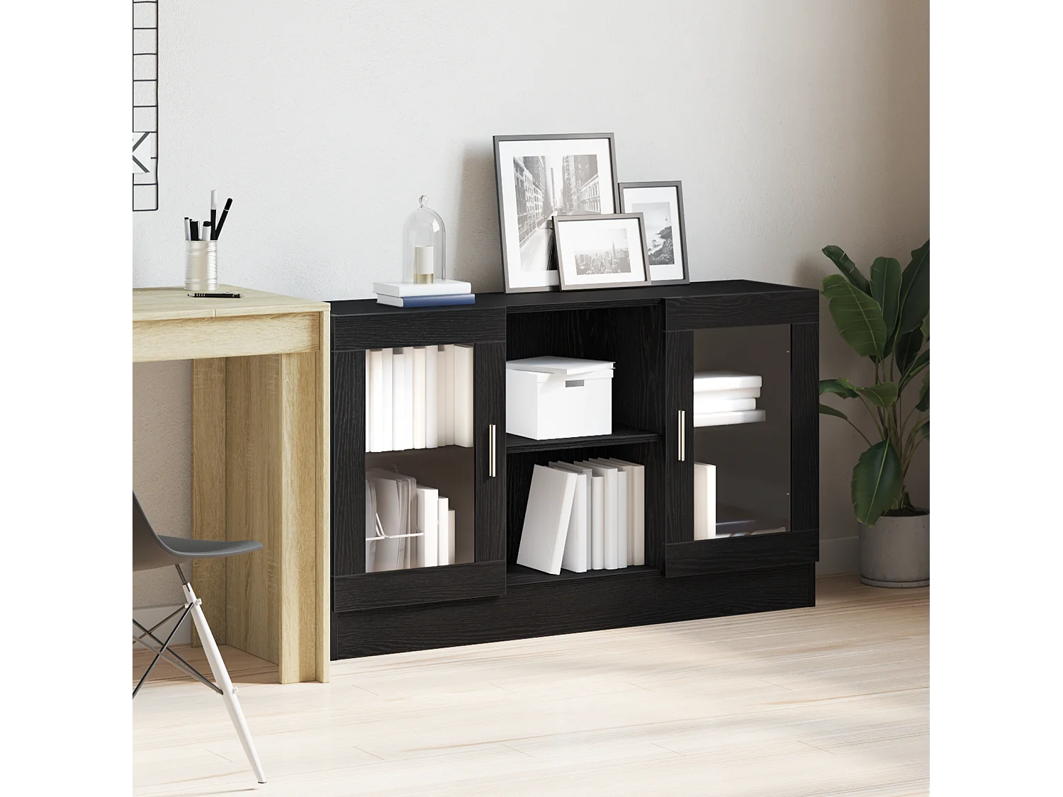 Buffet | Bahut | Meuble de rangement Noir Chêne 120x30,5x70 cm en bois composite