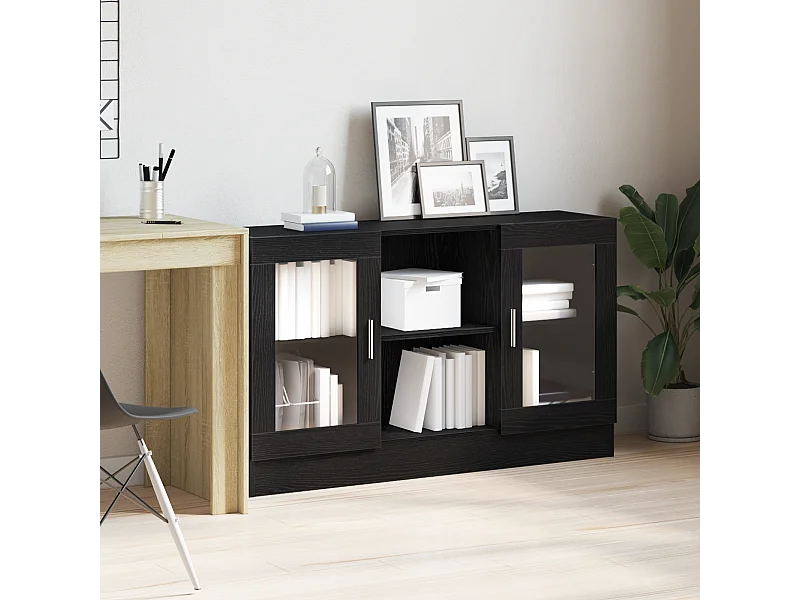 Buffet | Bahut | Meuble de rangement Noir Chêne 120x30,5x70 cm en bois composite