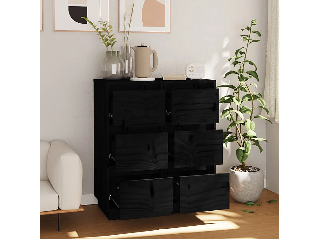 Buffets | Bahuts | Meuble de rangement 2 pcs Noir 32x34x75 cm Bois massif de pin