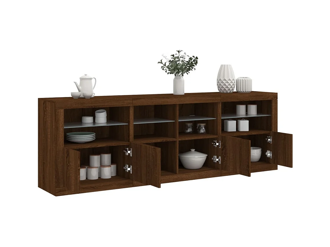 Buffet | Bahut | Meuble de rangement avec lumières LED chêne marron 202x37x67 cm