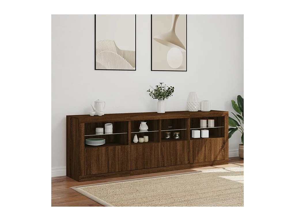 Buffet | Bahut | Meuble de rangement avec lumières LED chêne marron 202x37x67 cm