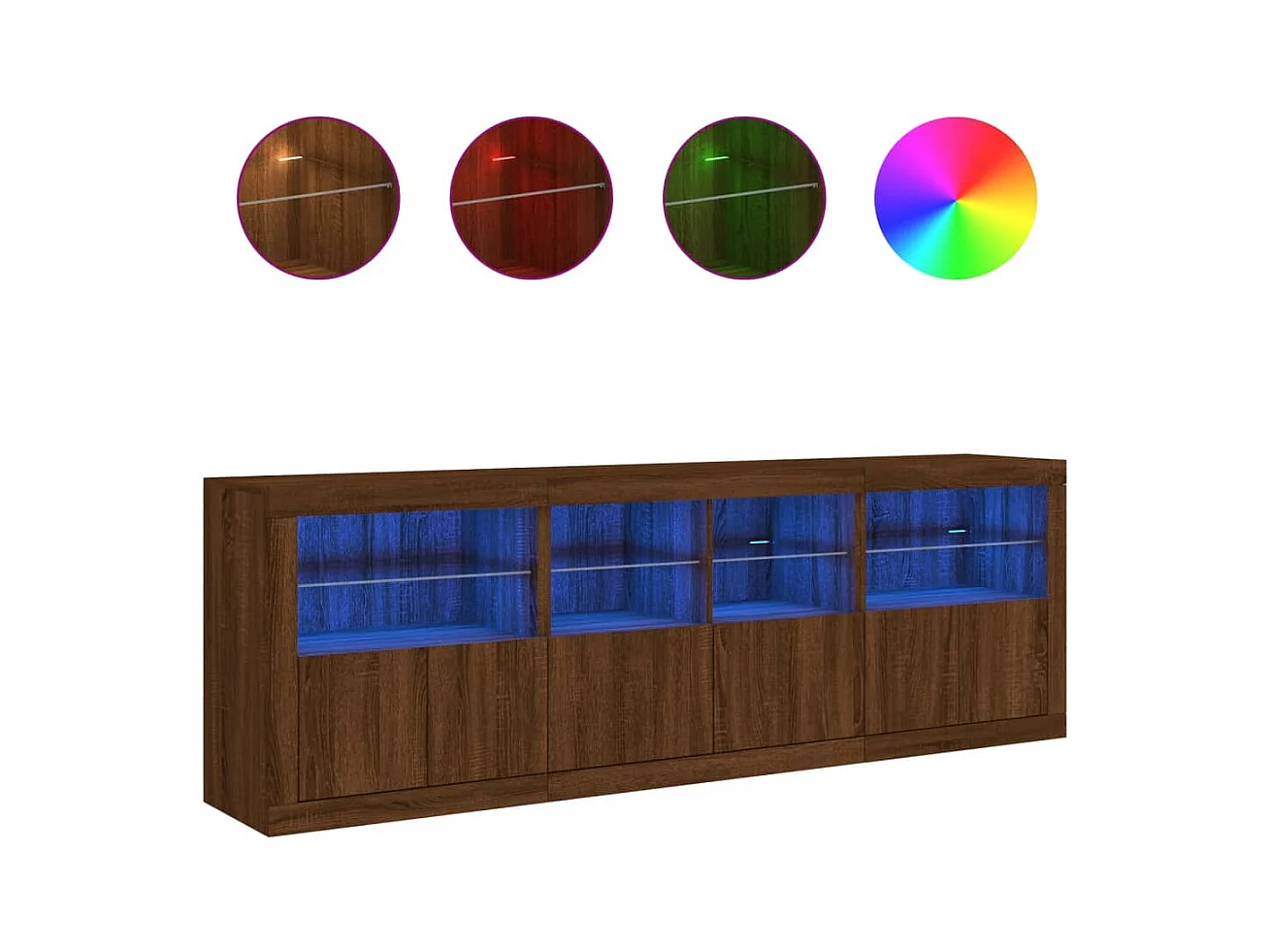 Buffet | Bahut | Meuble de rangement avec lumières LED chêne marron 202x37x67 cm