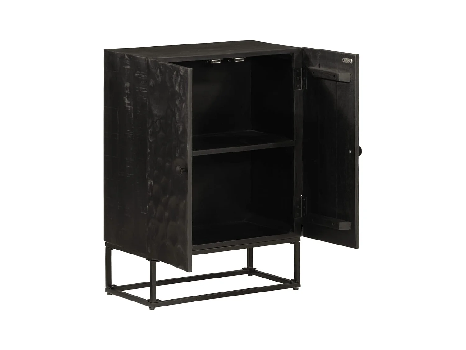 Buffet | Bahut | Meuble de rangement noir 55x30x76 cm bois massif de manguier et fer