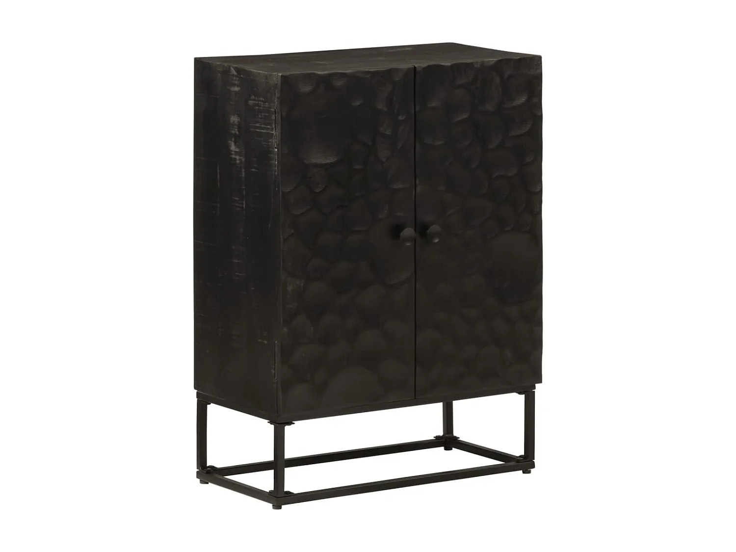 Credenza | Buffet | Armadio Nera 55x30x76 cm in Legno Massello di Mango e Ferro