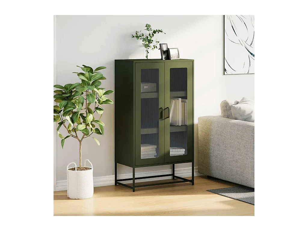 Buffet | Bahut | Meuble de rangement haut vert olive 68x39x123 cm acier