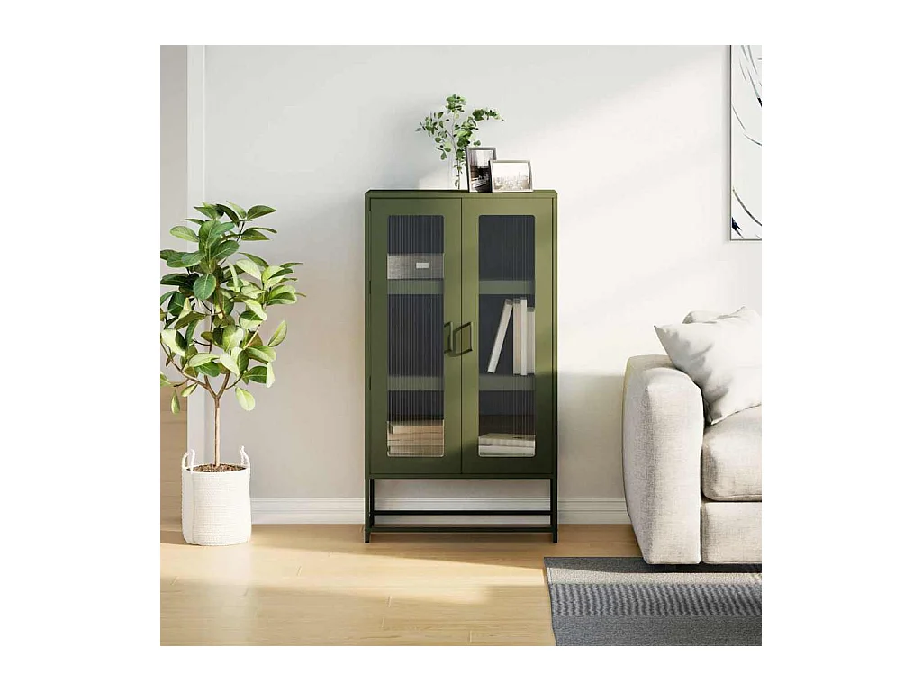 Buffet | Bahut | Meuble de rangement haut vert olive 68x39x123 cm acier