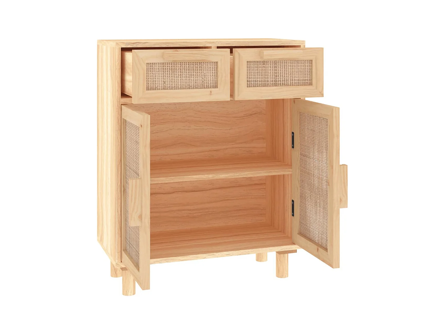 Buffet | Commode à tiroir | Meuble de rangement Marron 60x30x75 cm Bois de pin massif et rotin naturel