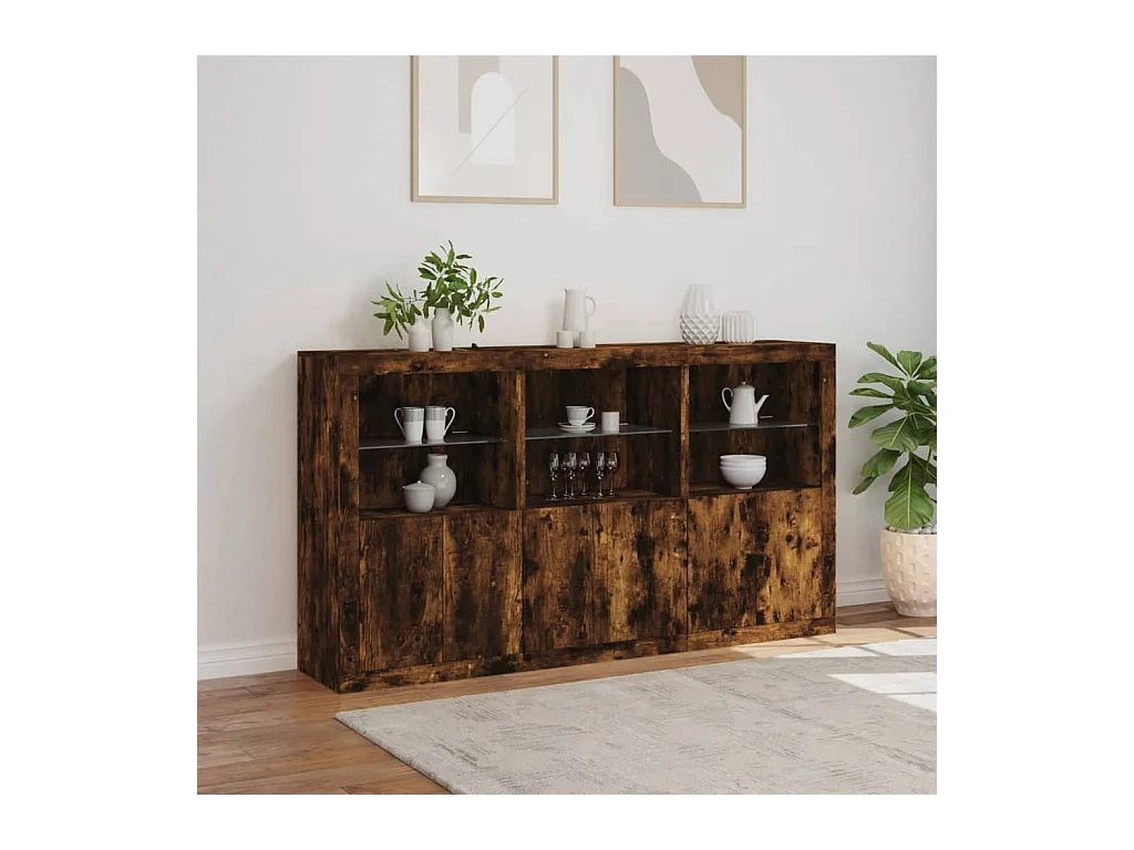 Buffet | Bahut | Meuble de rangement avec lumières LED chêne fumé 181,5x37x100 cm