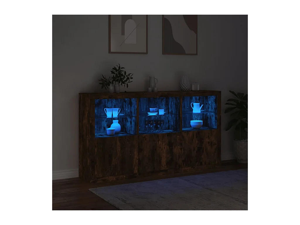 Buffet | Bahut | Meuble de rangement avec lumières LED chêne fumé 181,5x37x100 cm