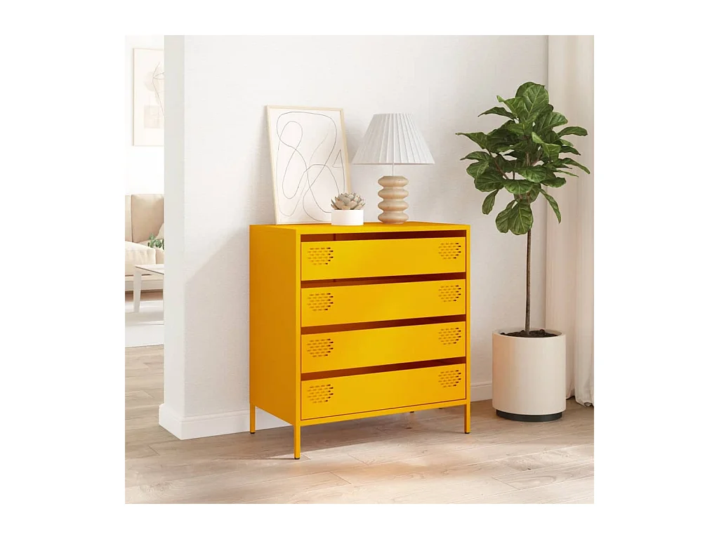 Buffet | Commode à tiroir | Meuble de rangement jaune moutarde 68x39x73,5 cm acier laminé à froid