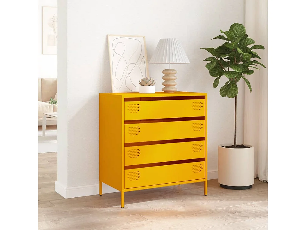 Credenza | Buffet | Armadio Giallo Senape 68x39x73,5 cm Acciaio Laminato a Freddo