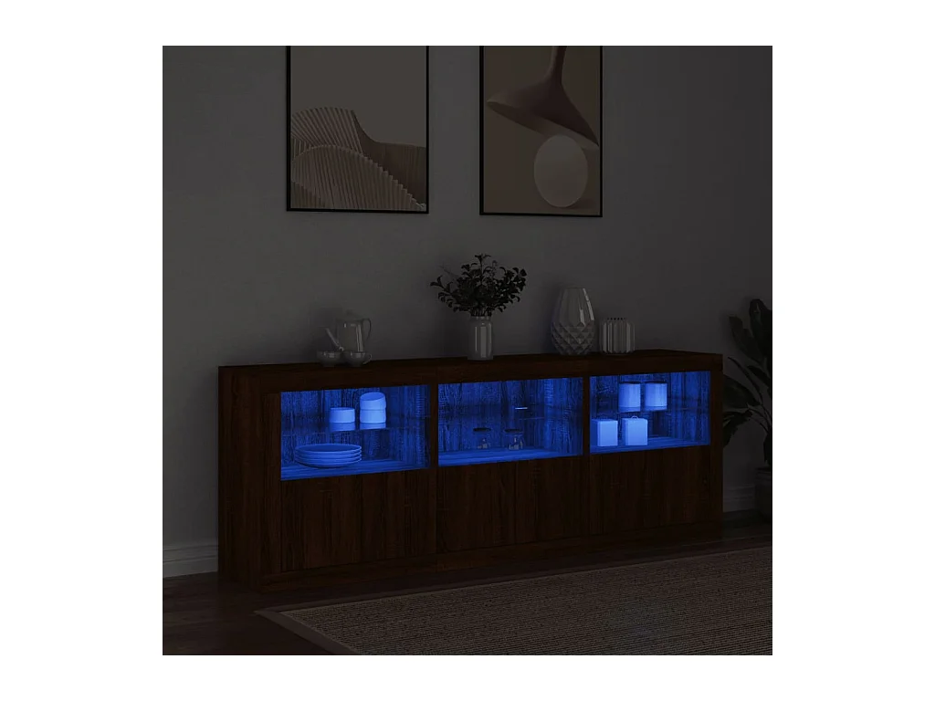 Credenza | Buffet | Armadio con Luci LED Rovere Marrone 181,5x37x67 cm