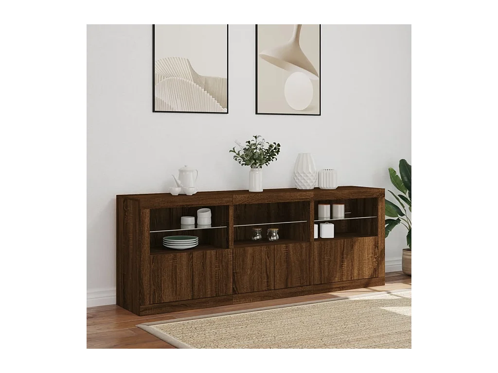 Credenza | Buffet | Armadio con Luci LED Rovere Marrone 181,5x37x67 cm