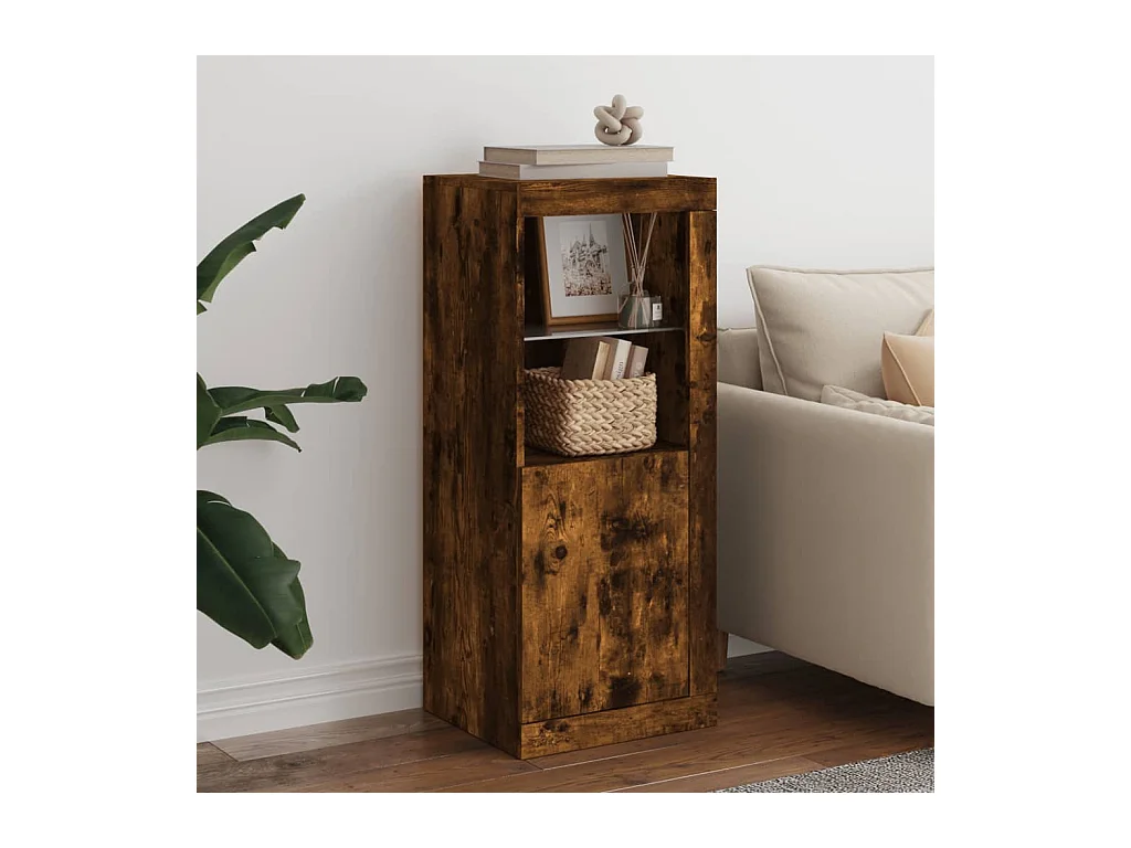 Buffet | Bahut | Meuble de rangement avec lumières LED chêne fumé 41x37x100 cm