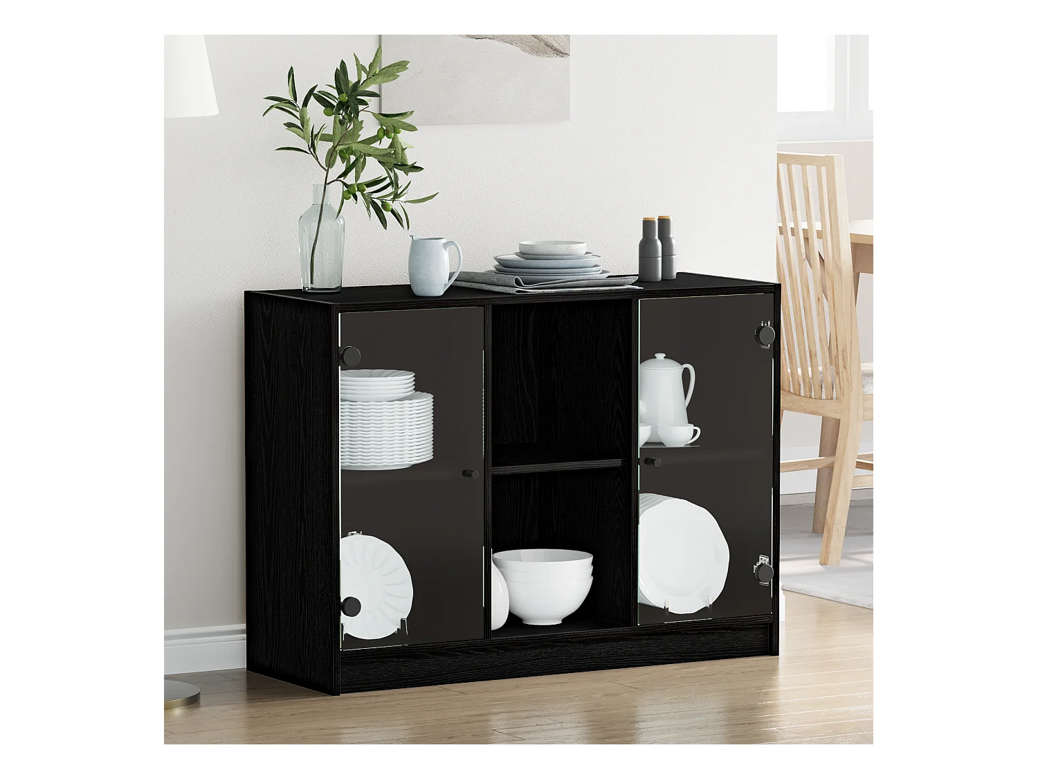 Sideboard | Credenza | Armadio Nero Rovere 102x37x75,5 cm Legno Ingegnerizzato