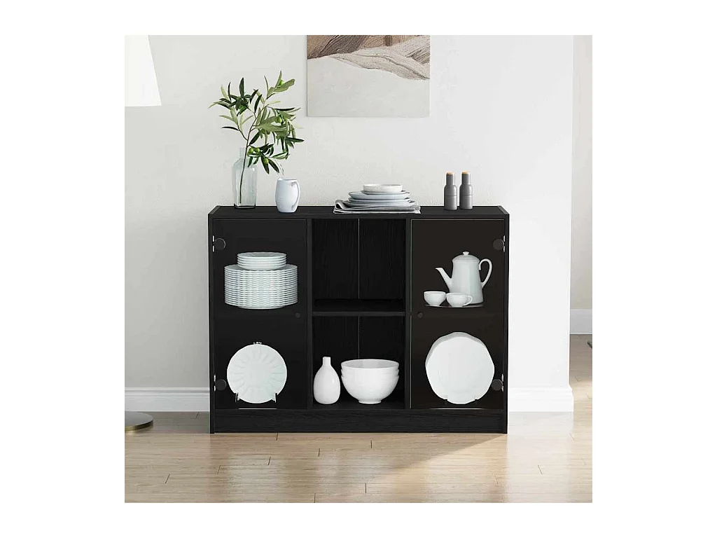 Sideboard | Credenza | Armadio Nero Rovere 102x37x75,5 cm Legno Ingegnerizzato