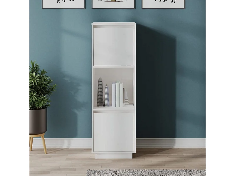 Credenza | Buffet | Armadio Bianca 38x35x117 cm in Legno Massello di Pino