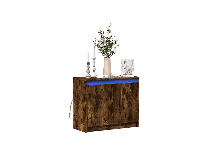 Buffet | Bahut | Meuble de rangement avec LED chêne fumé 72x34x61 cm bois d'ingénierie