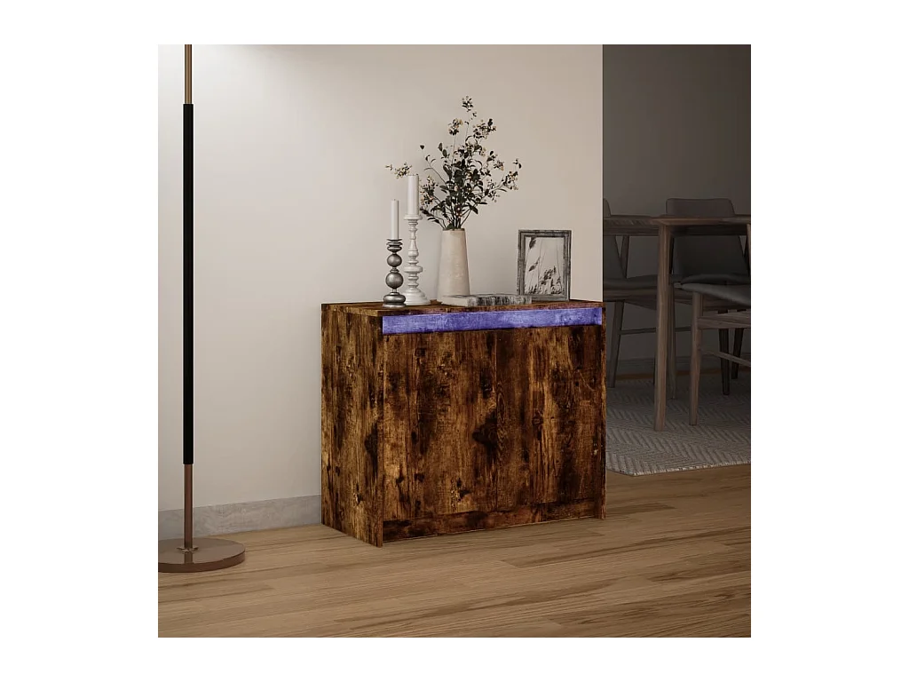 Buffet | Bahut | Meuble de rangement avec LED chêne fumé 72x34x61 cm bois d'ingénierie