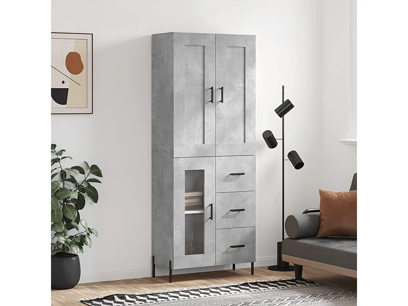 Buffet | Bahut | Meuble de rangement haut Gris béton 69,5x34x180 cm Bois d'ingénierie