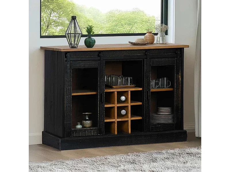 Credenza | Buffet | Armadio HALDEN 2 Ante Scorrevoli 112x40x80 cm Legno Massello