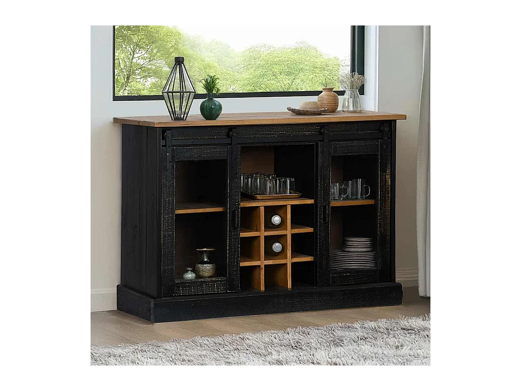 Buffet | Bahut | Meuble de rangement HALDEN 2 portes coulissantes noir 112x40x80 cm